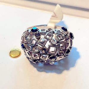 Silver cut out ring with black glass inserts